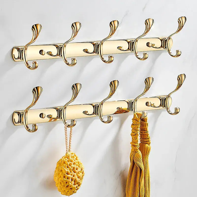Gold Brass Towel Hook Rack with Five Hooks