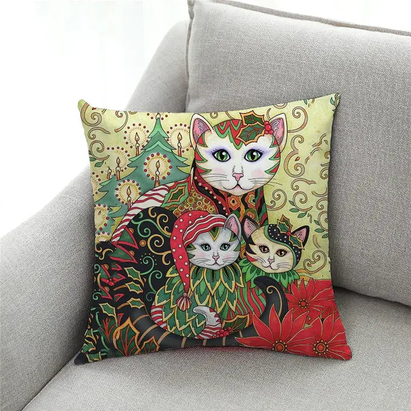 Cat Design Linen Pillowcase