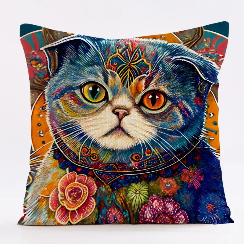 Cat Design Linen Pillowcase