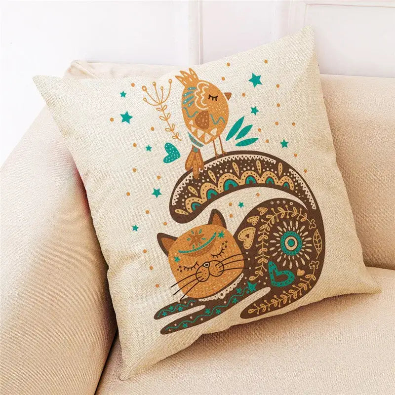 Cat Design Linen Pillowcase