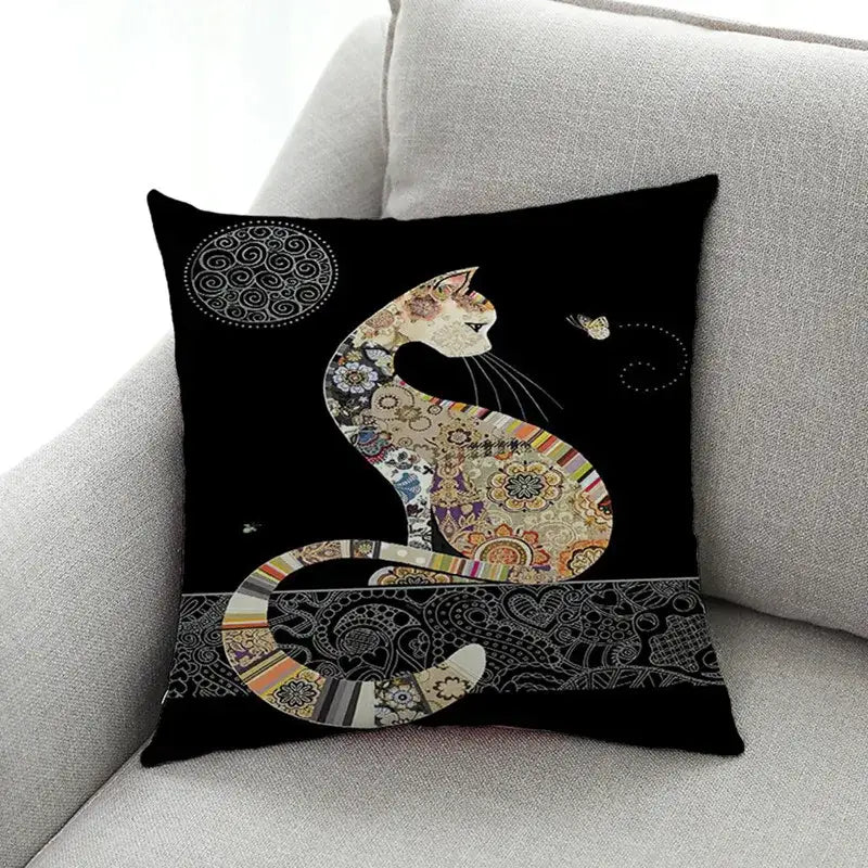 Cat Design Linen Pillowcase