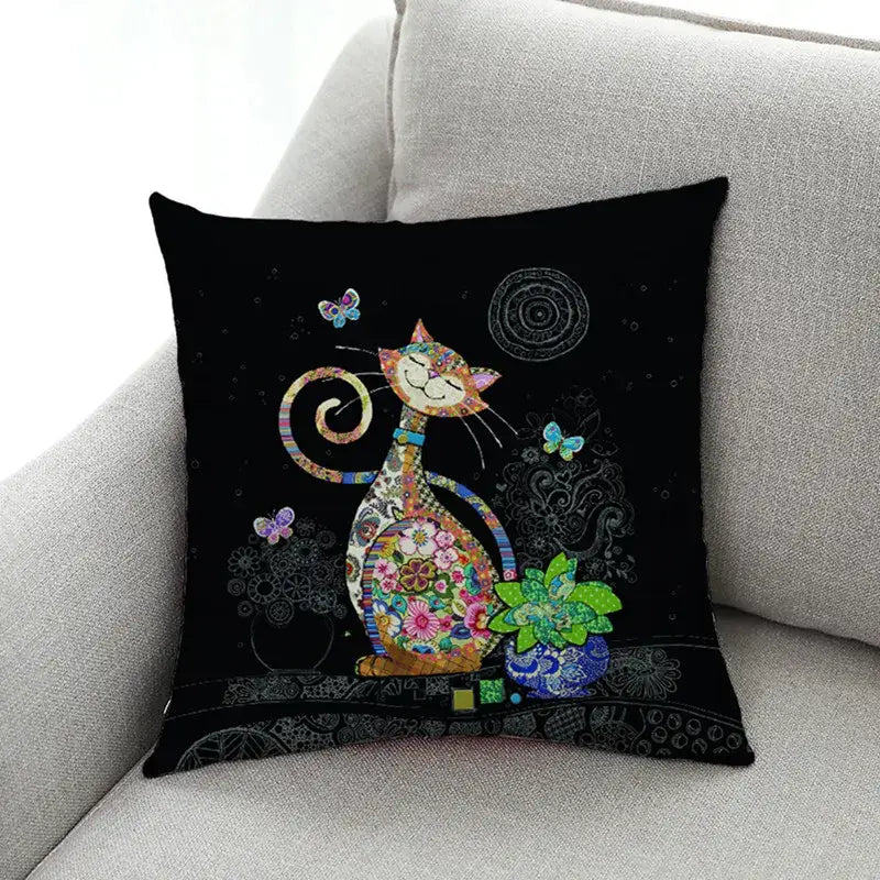 Cat Design Linen Pillowcase