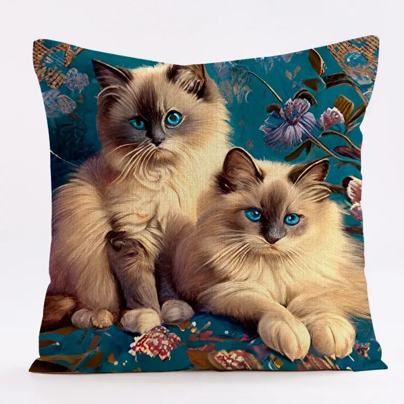 Cat Design Linen Pillowcase