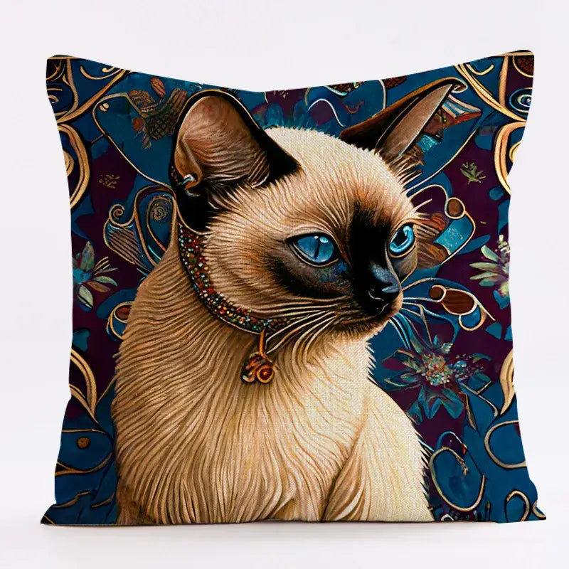 Cat Design Linen Pillowcase
