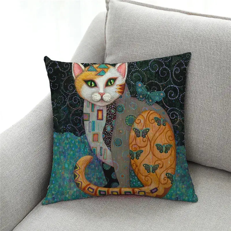 Cat Design Linen Pillowcase