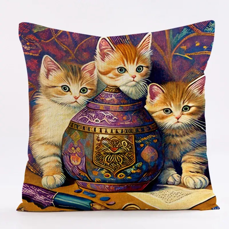 Cat Design Linen Pillowcase