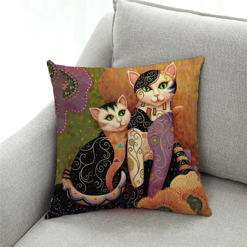Cat Design Linen Pillowcase