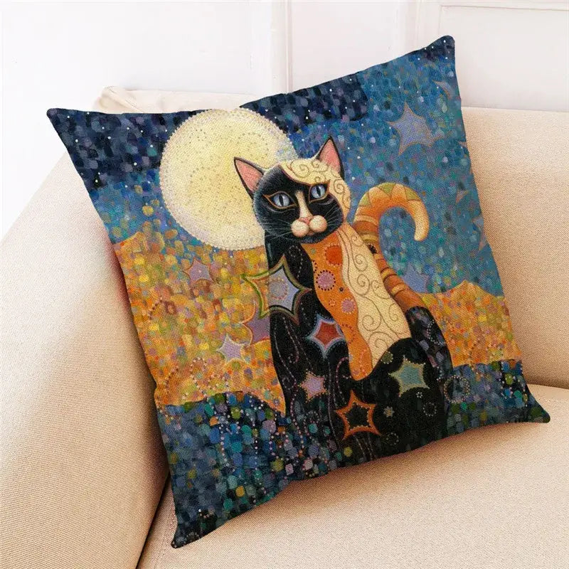 Cat Design Linen Pillowcase