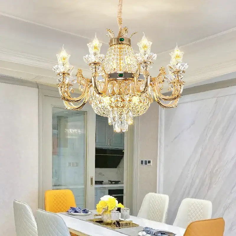 Gold Crystal Dining Chandelier Green Accents