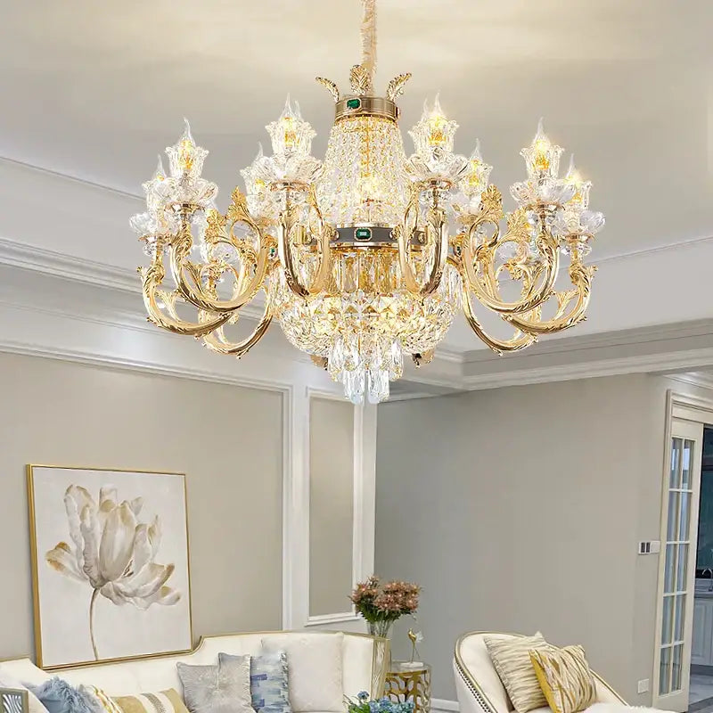 Gold Crystal Dining Chandelier Green Accents