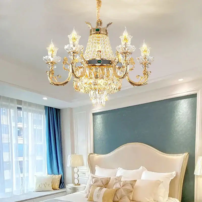 Gold Crystal Dining Chandelier Green Accents