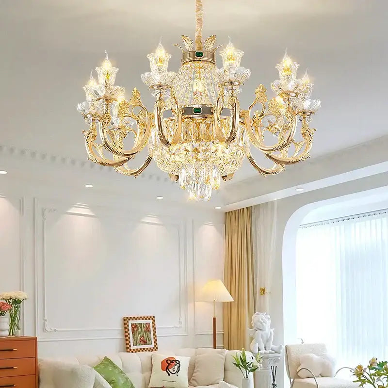 Gold Crystal Dining Chandelier Green Accents