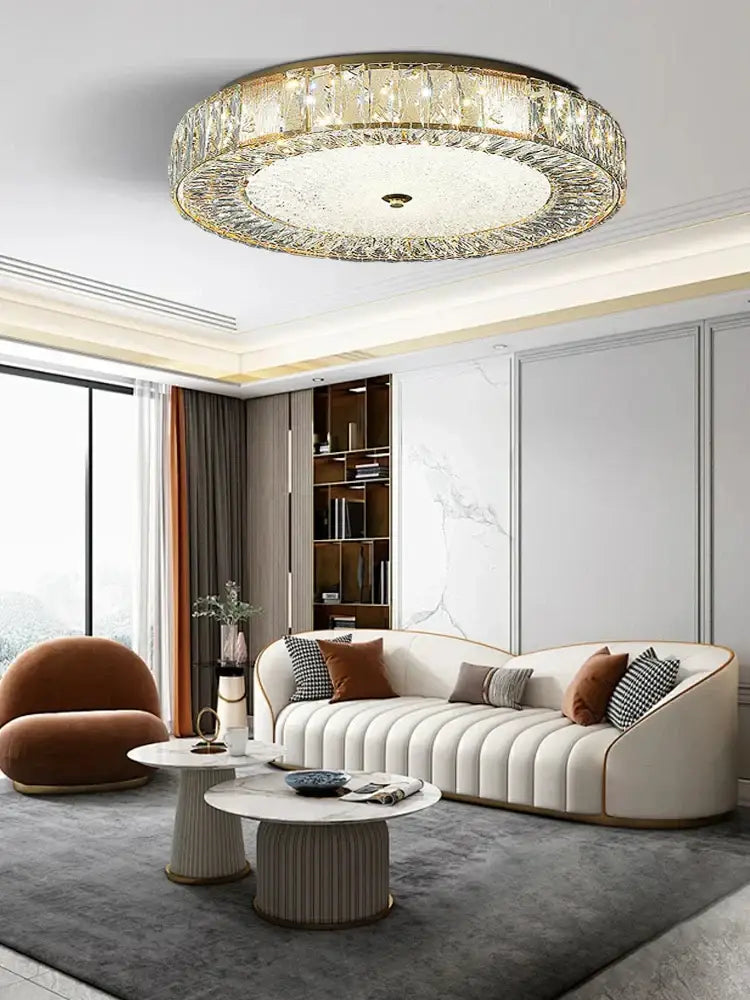 Gold Crystal Ceiling Light Low-Profile Design