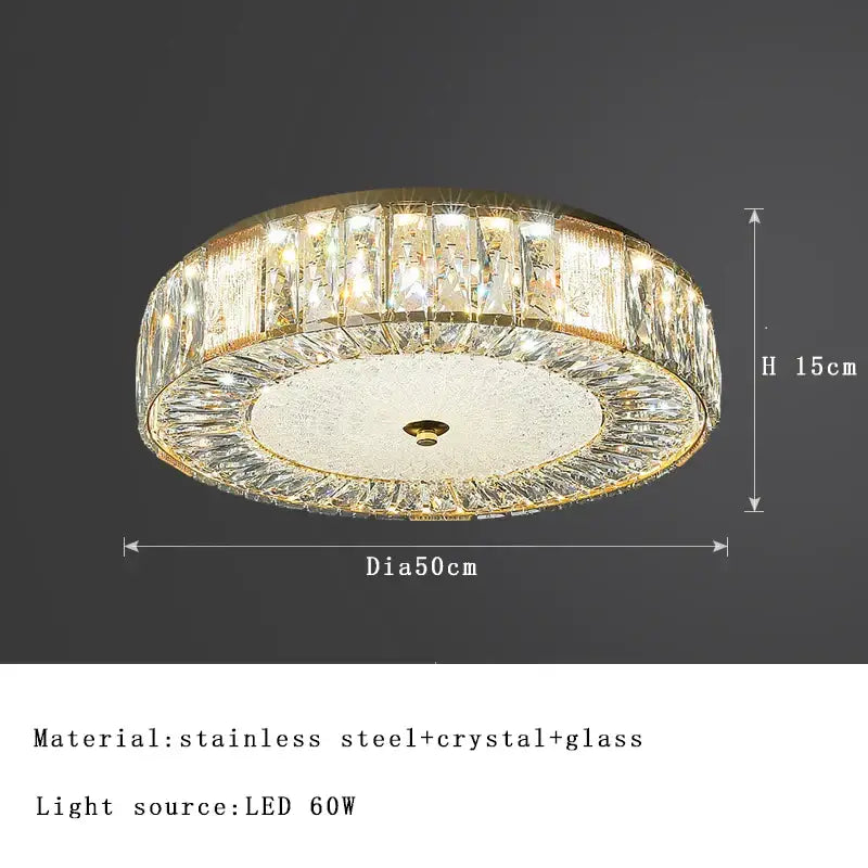 Gold Crystal Ceiling Light Low-Profile Design