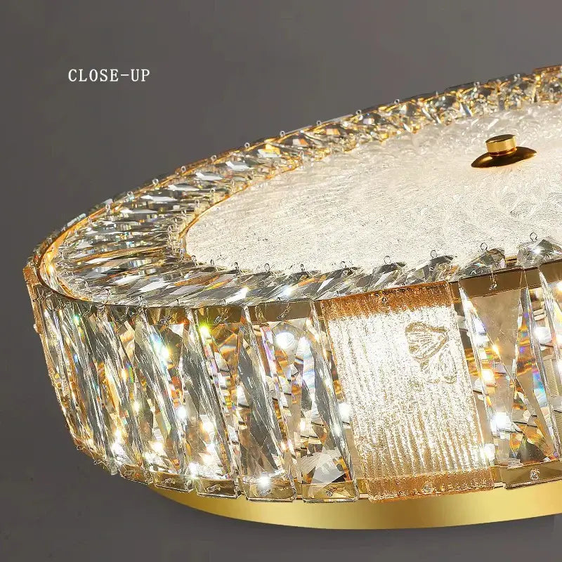 Gold Crystal Ceiling Light Low-Profile Design