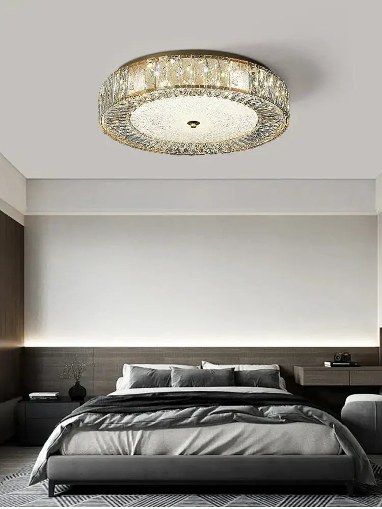 Gold Crystal Ceiling Light Low-Profile Design