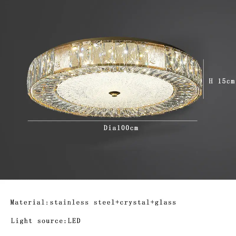 Gold Crystal Ceiling Light Low-Profile Design