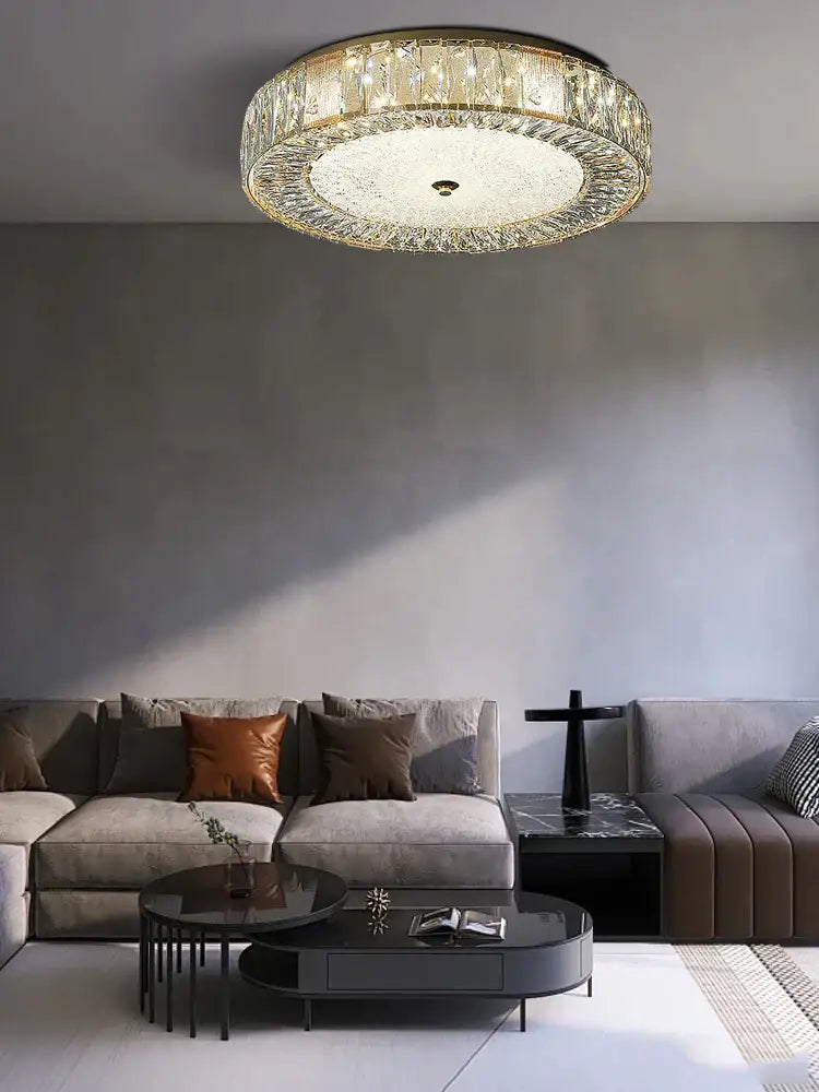Gold Crystal Ceiling Light Low-Profile Design
