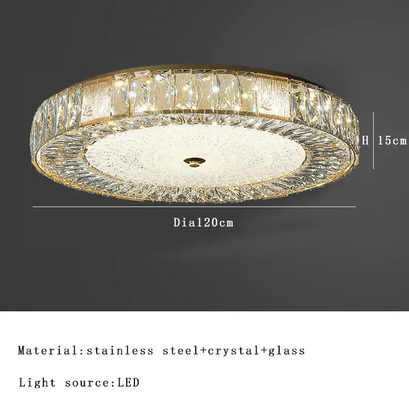 Gold Crystal Ceiling Light Low-Profile Design