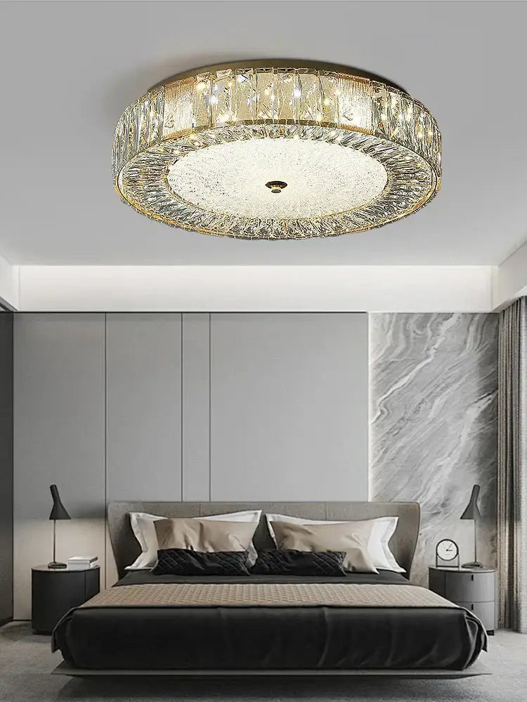 Gold Crystal Ceiling Light Low-Profile Design