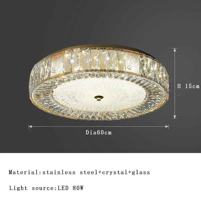 Gold Crystal Ceiling Light Low-Profile Design