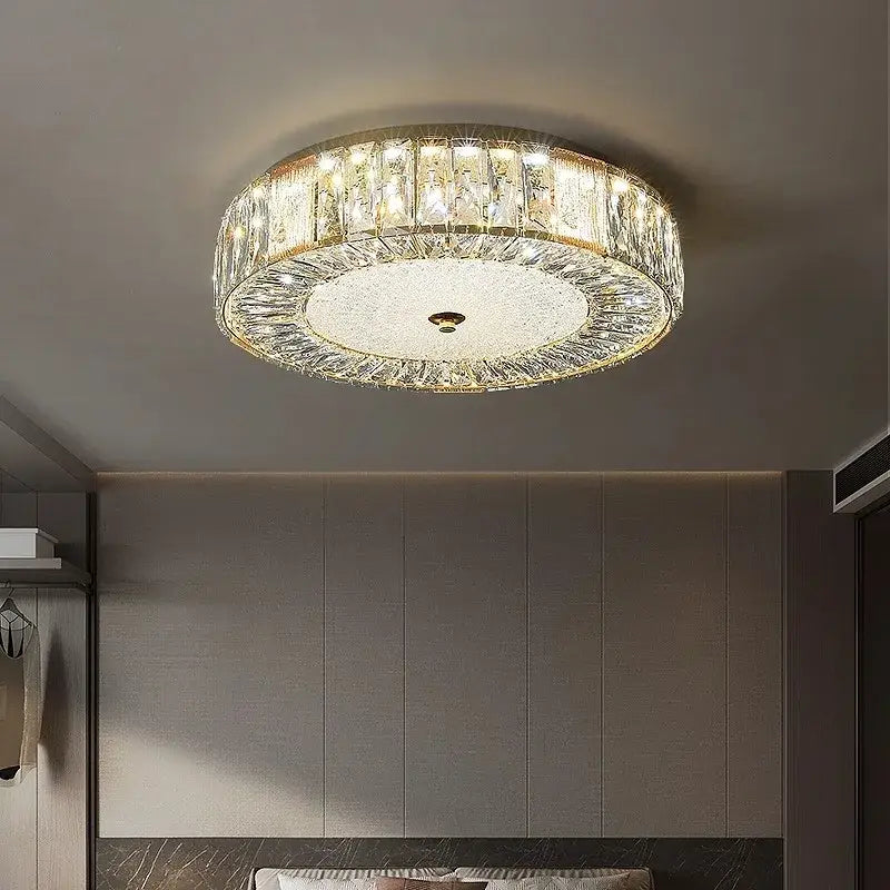 Gold Crystal Ceiling Light Low-Profile Design