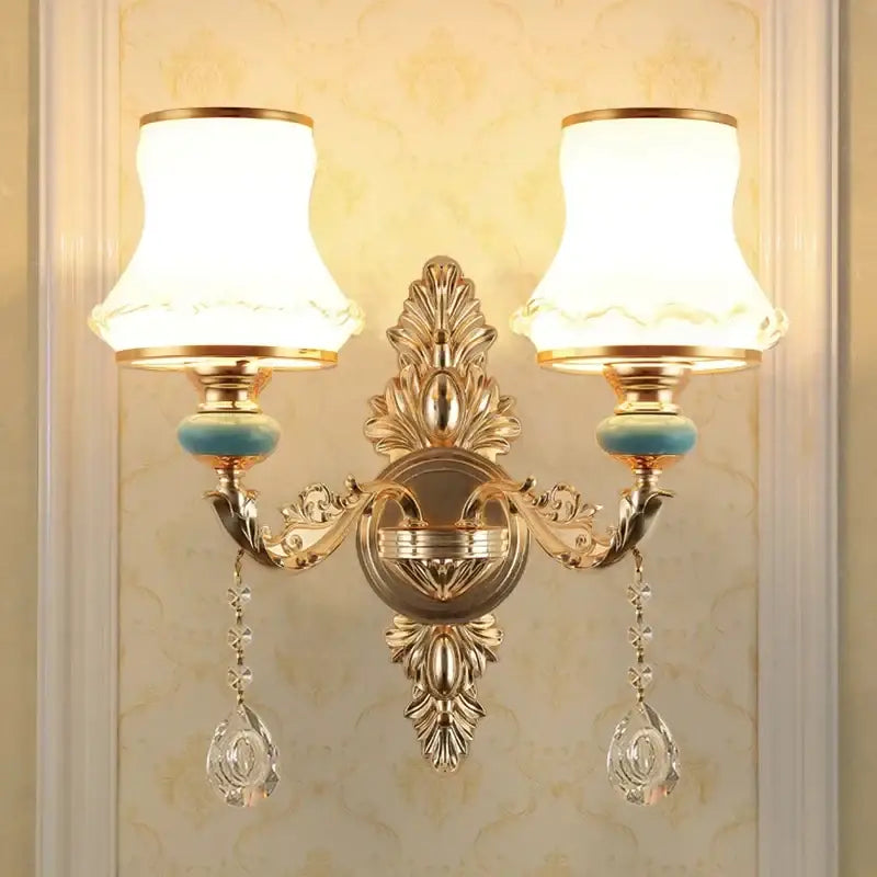 Gold Frosted Wall Sconce 2-Head European Design