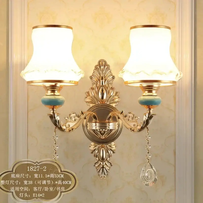 Gold Frosted Wall Sconce 2-Head European Design