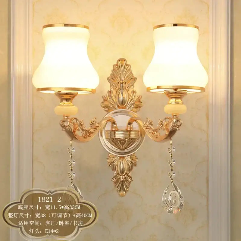 Gold Frosted Wall Sconce 2-Head European Design