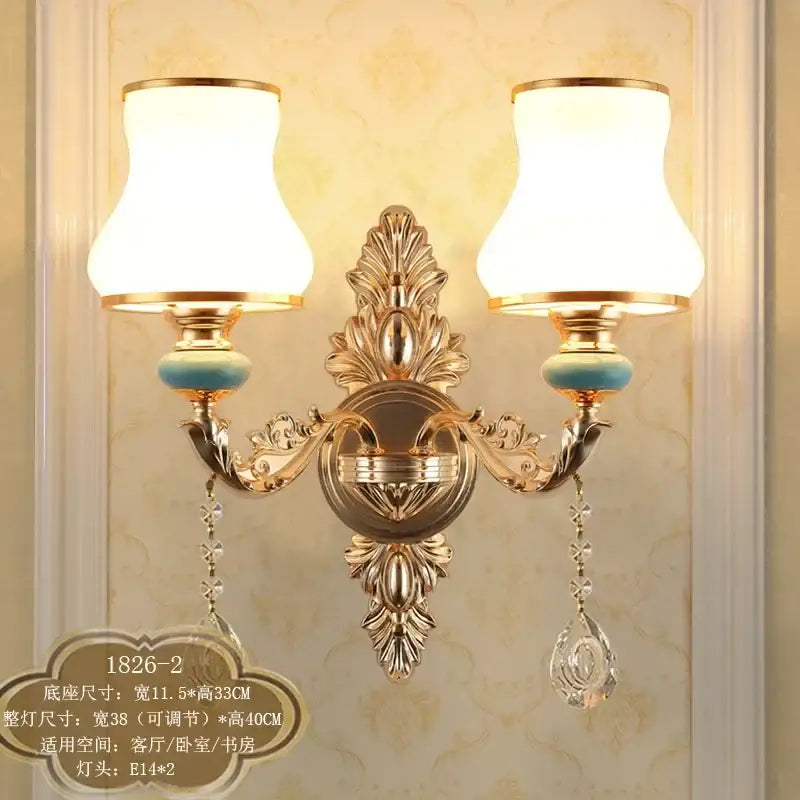 Gold Frosted Wall Sconce 2-Head European Design