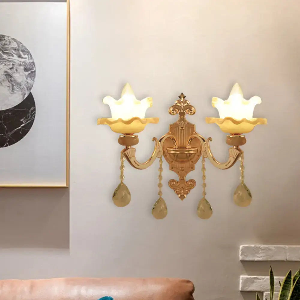 Gold Frosted Glass Dual-Bulb Sconce