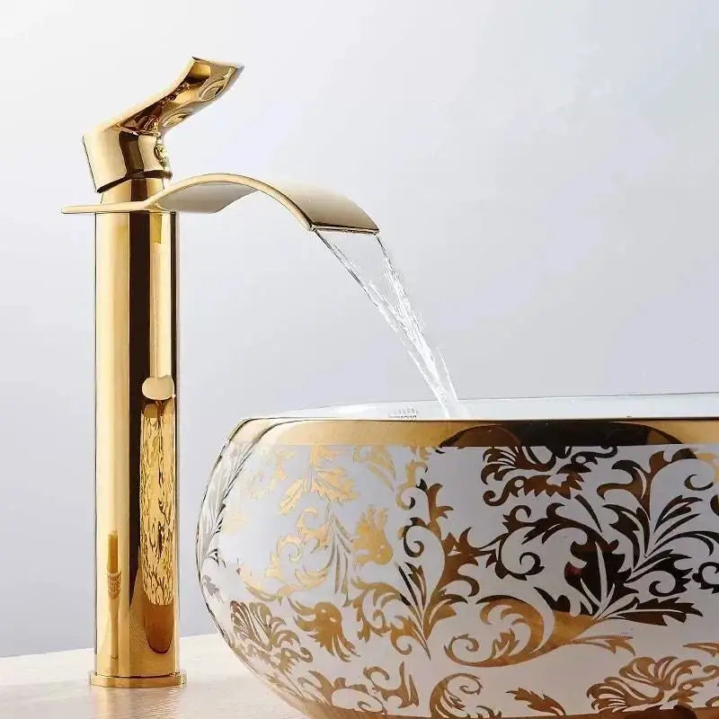 Gold Waterfall Bathroom Faucet Single-Handle