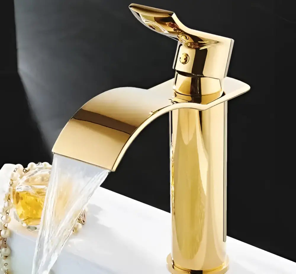 Gold Waterfall Bathroom Faucet Single-Handle