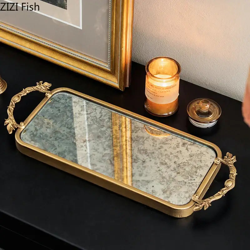 Leaf Handle Mirror Tray