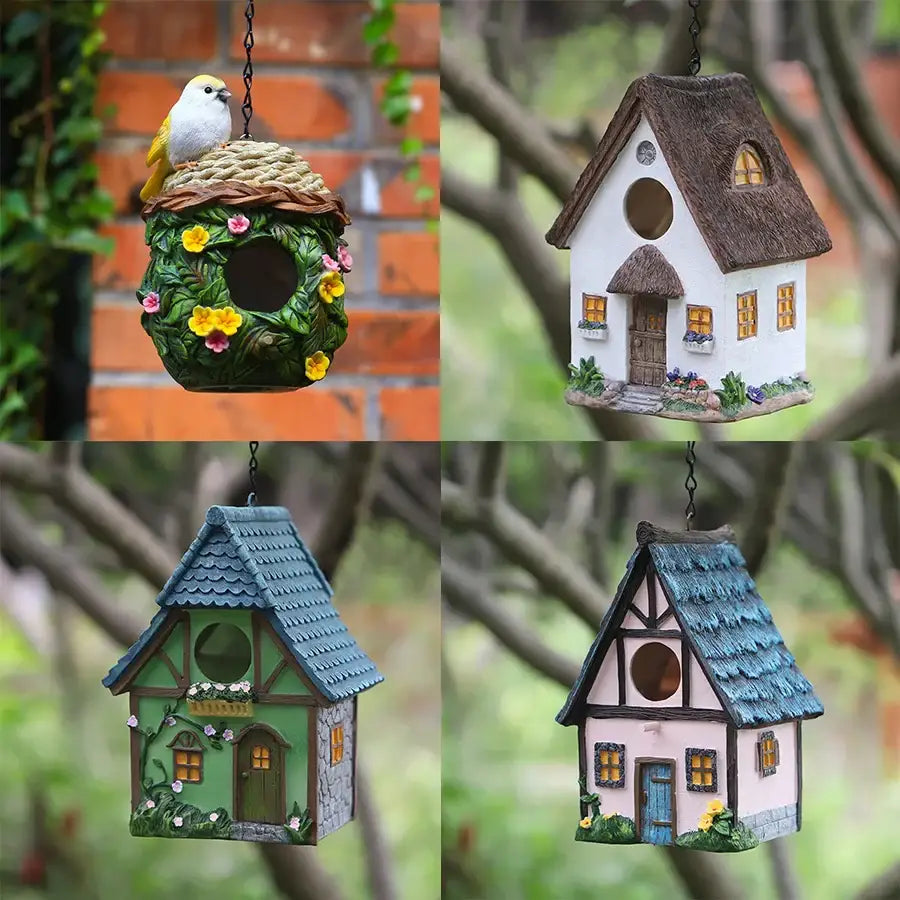 Pink Resin Birdhouse Decor