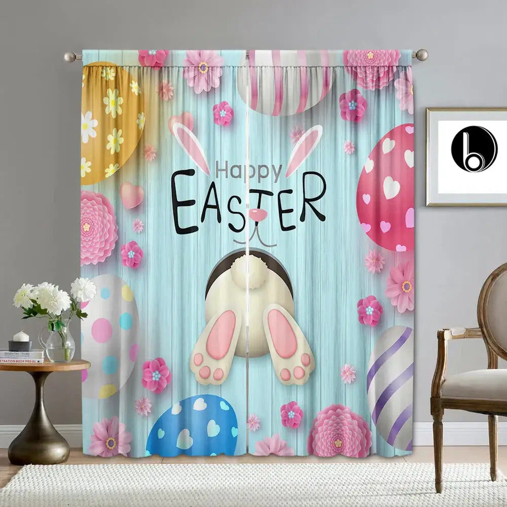 Pastel Bunny Easter Curtains