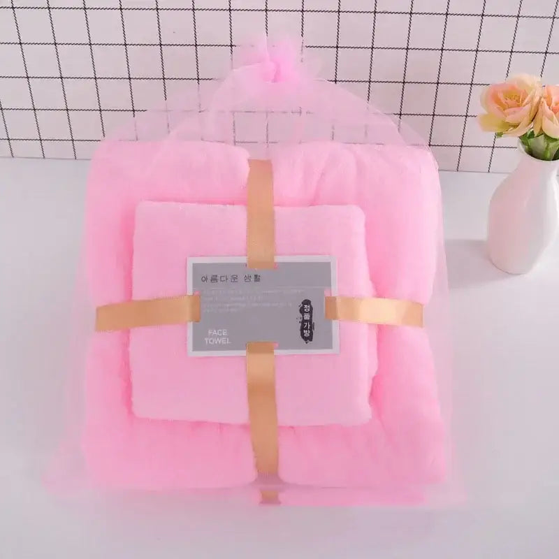 Coral Velvet Bath Towel Set
