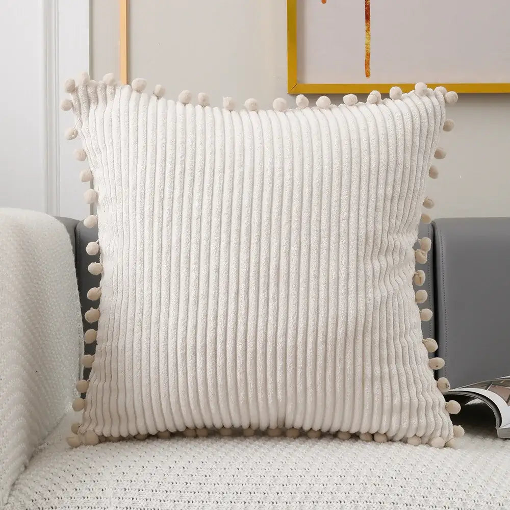 Corduroy Pompom Cushion Cover