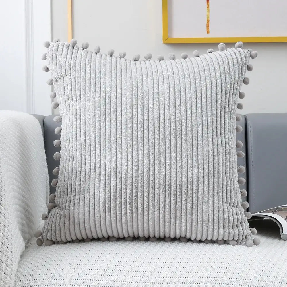 Corduroy Pompom Cushion Cover