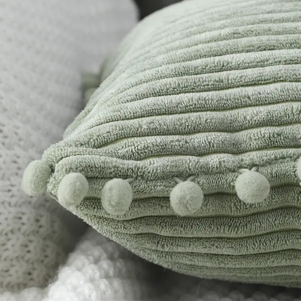 Corduroy Pompom Cushion Cover
