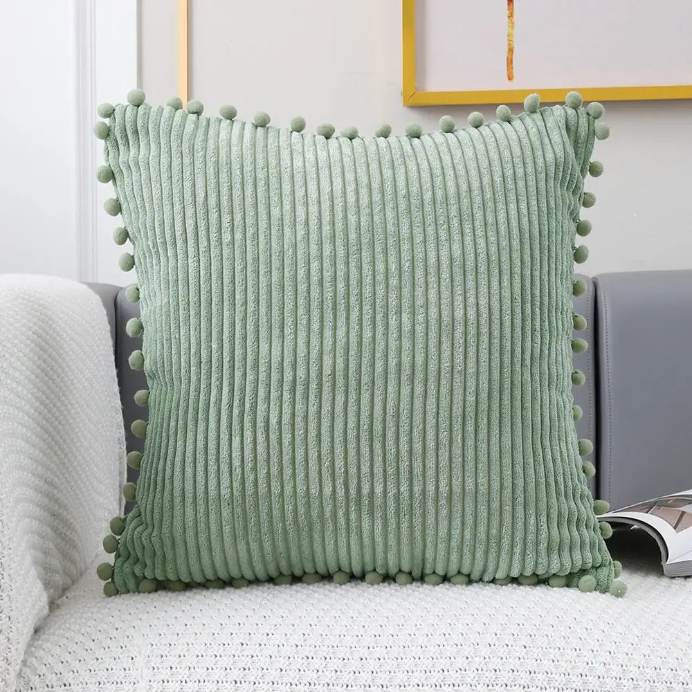 Corduroy Pompom Cushion Cover