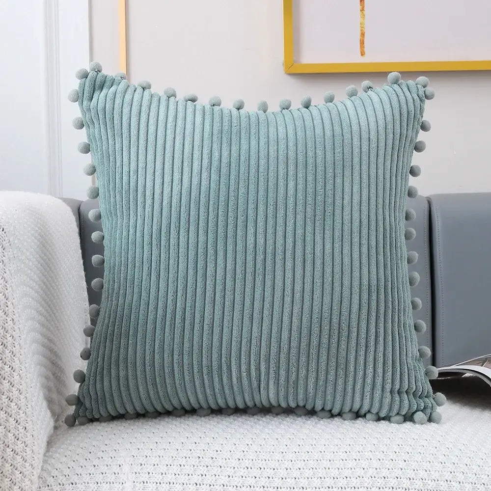 Corduroy Pompom Cushion Cover