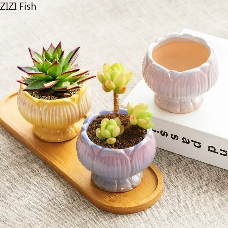 Gradient Lotus Ceramic Pot