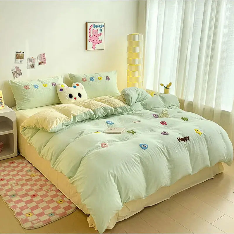Green Embroidery Cotton Bedding