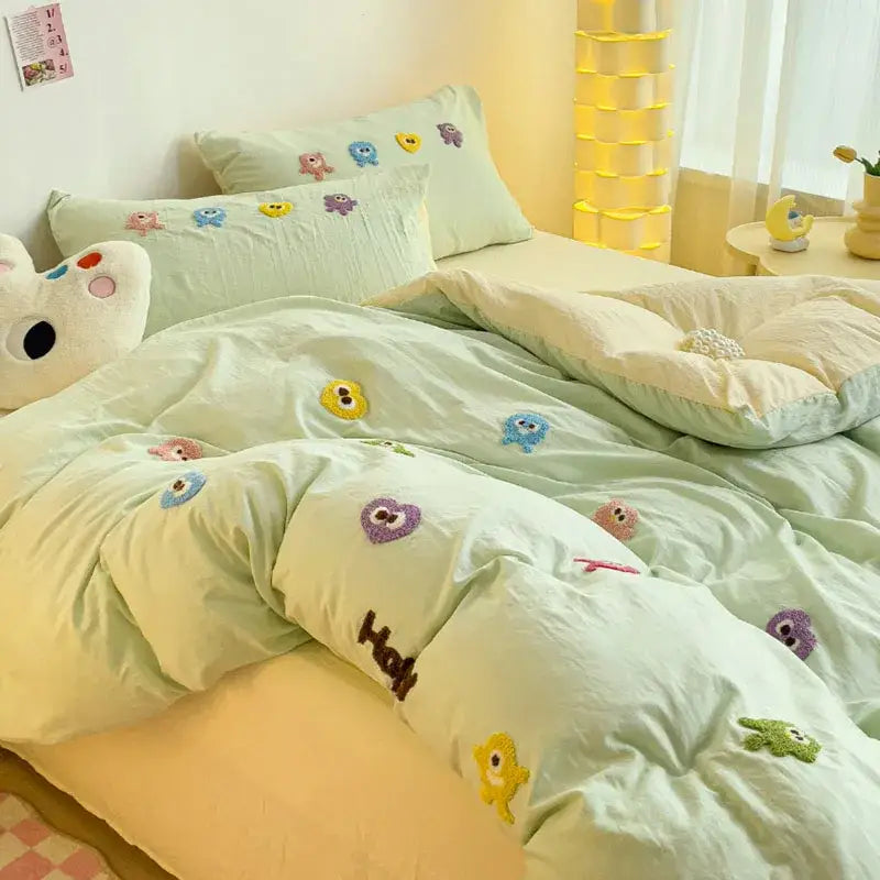 Green Embroidery Cotton Bedding