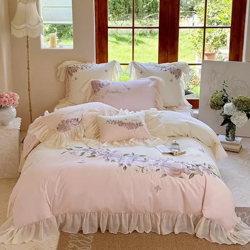 Pink Lace Ruffle Bedding