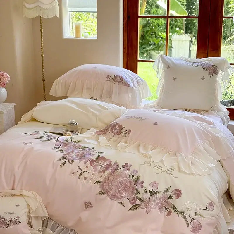 Pink Lace Ruffle Bedding