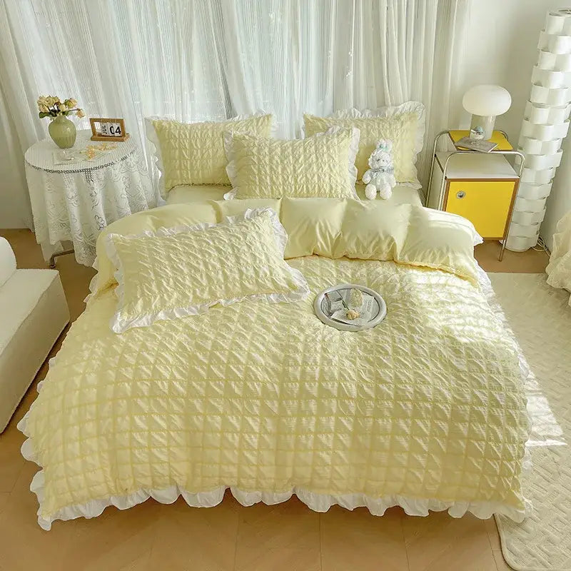 Yellow Cotton Lace Bedding