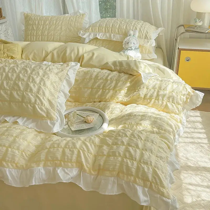 Yellow Cotton Lace Bedding