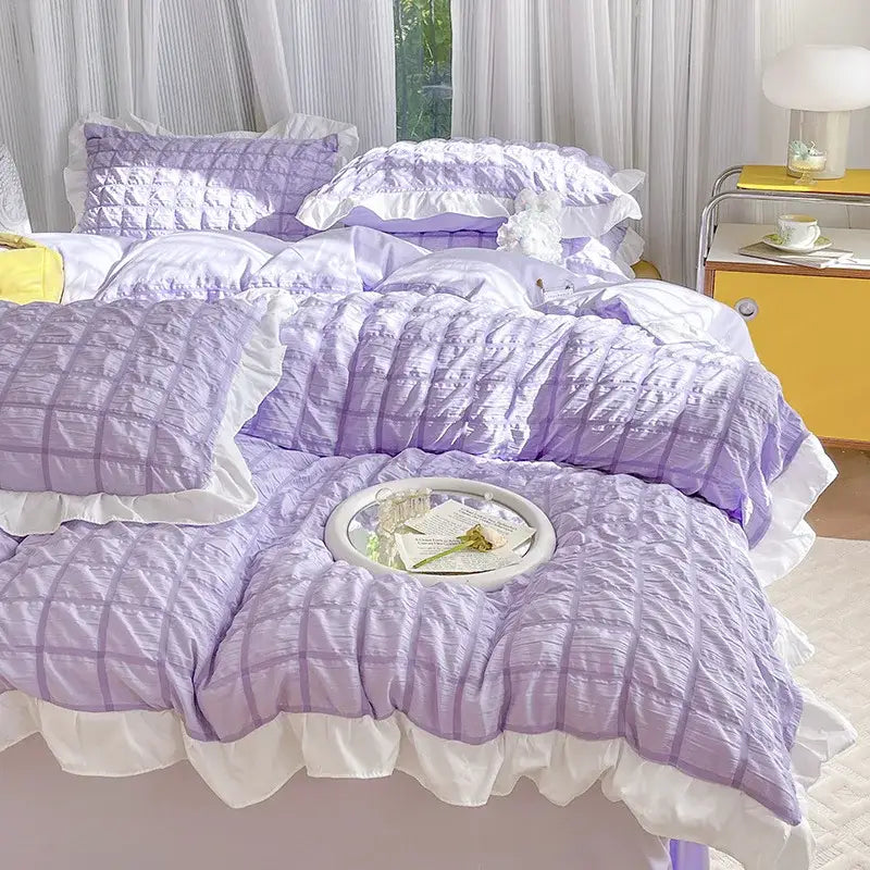 Yellow Cotton Lace Bedding